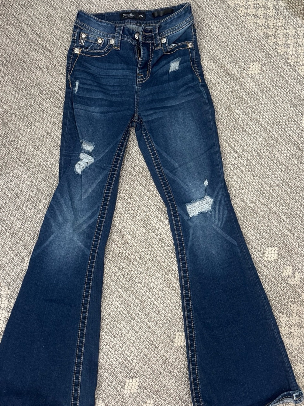 Miss Me Dark Blue Distressed Flare Jeans